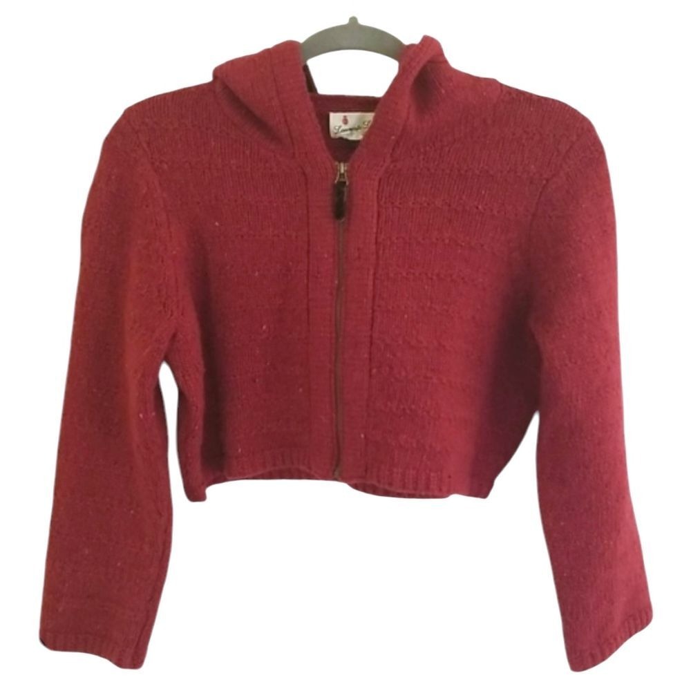 Anthropologie Laureate Lane Red Cropped Wool Hooded Zip Front Cardigan Sweater S